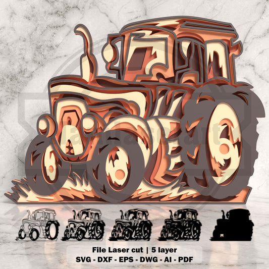 5 Layer Tractor SVG | Multilayer Farm Tractor Laser Cut File | Layered Tractor Wall Art for Glowforge, xTool, LightBurn & CNC