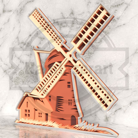 Windmill Layered Laser Cut File SVG DXF | Farmhouse Windmill Wall Art Template | Glowforge LightBurn Digital Download