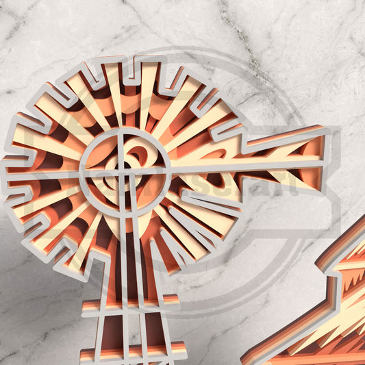 Farm Barn Windmill Layered Laser Cut File SVG DXF | Cow Farmhouse Wall Art Template | Glowforge LightBurn Digital Download