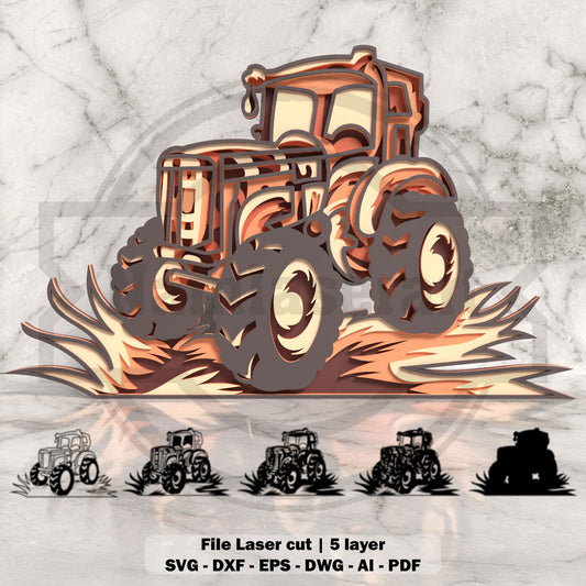 5 Layer Tractor SVG | Multilayer Farm Tractor Laser Cut File | Layered Tractor Wall Art for Glowforge, xTool, LightBurn & CNC