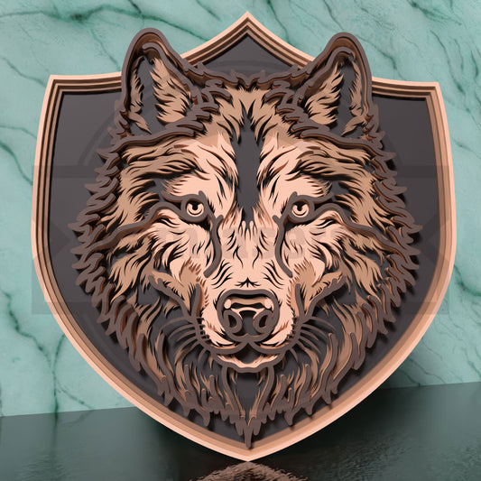 Wolf Trophy SVG | Layered Wolf Head Wall Art SVG | 5 Layer Wildlife Laser Cut File for Glowforge, xTool & LightBurn