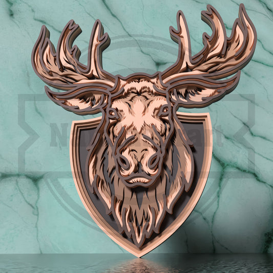 Moose Trophy SVG | Layered Moose Head Wall Art SVG | 5 Layer Wildlife Laser Cut File for Glowforge, xTool & LightBurn