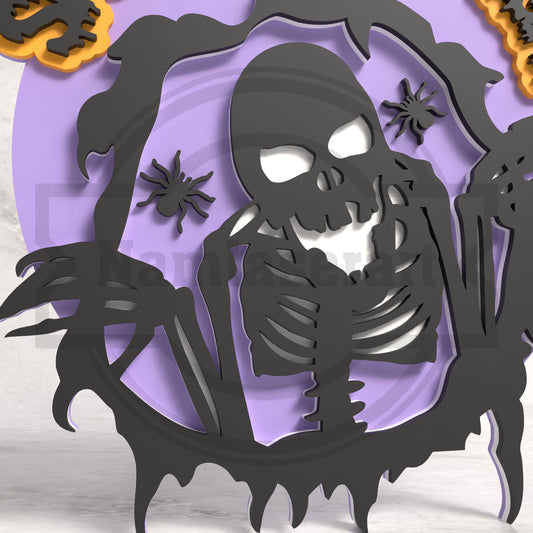 Spooktacular Night Halloween Round Sign Laser Cut File SVG DXF | Skeleton Spider Wall Decor | Glowforge LightBurn Digital Download