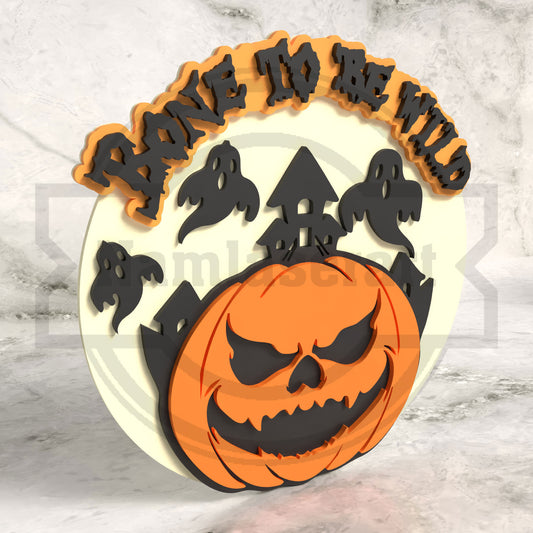 Bone To Be Wild Halloween Round Sign Laser Cut File SVG DXF | Pumpkin Ghost Wall Decor | Glowforge LightBurn Digital Download