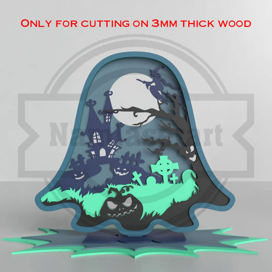 Ghost Halloween Shelf Decor Laser Cut File SVG DXF | Haunted House Witch 3mm Wood Template | Glowforge LightBurn Digital Download