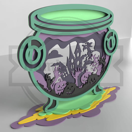Halloween Cauldron Shelf Decor Laser Cut File SVG DXF | Haunted House Witch 3mm Wood Template | Glowforge LightBurn Digital Download