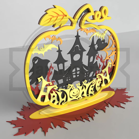 Halloween Pumpkin Shelf Decor Laser Cut File SVG DXF | Haunted House 3mm Wood Template | Glowforge LightBurn Digital Download