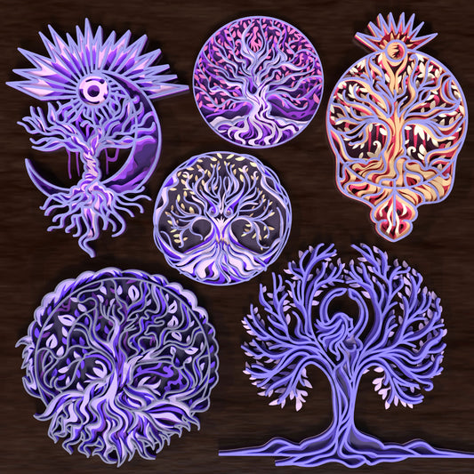 Tree of Life SVG Bundle | Layered Mystic Tree SVG Collection | Celestial Moon Tree Laser Cut Files for Glowforge, xTool & LightBurn