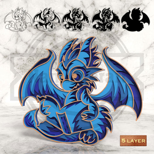 6 Multilayer Dragon Design Laser Cut Bundle | Layered Fantasy Dragon SVG Files | Dragon on Books, Baby Dragon & Bookish Dragon Wall Art for Glowforge, xTool & CNC