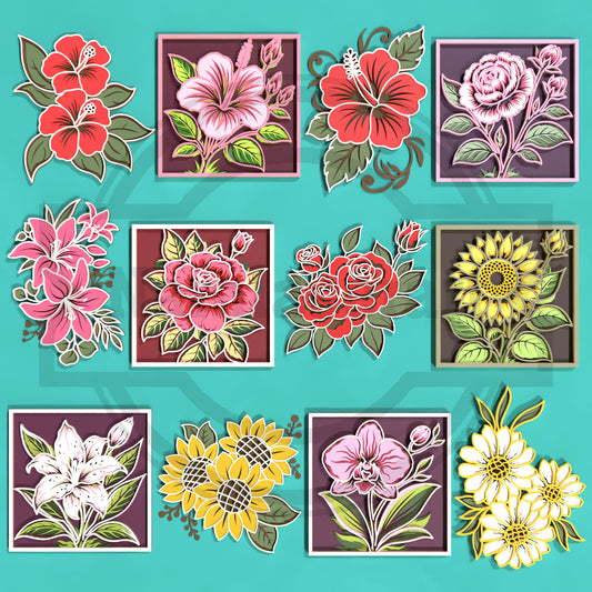 Flower SVG Bundle | 12 Layered Floral Designs | Rose, Hibiscus, Lily, Orchid & Sunflower Laser Cut Files for Glowforge, xTool & LightBurn