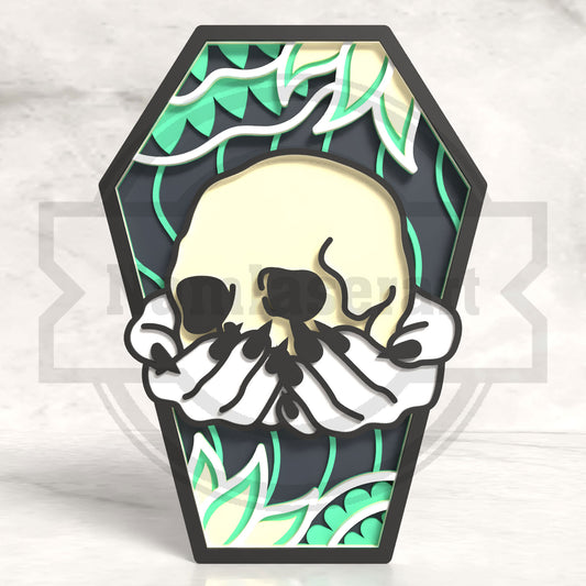 Skull Coffin Halloween Laser Cut File SVG DXF | Gothic Floral Wall Decor Template | Glowforge LightBurn Digital Download
