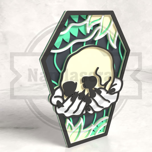 Skull Coffin Halloween Laser Cut File SVG DXF | Gothic Floral Wall Decor Template | Glowforge LightBurn Digital Download