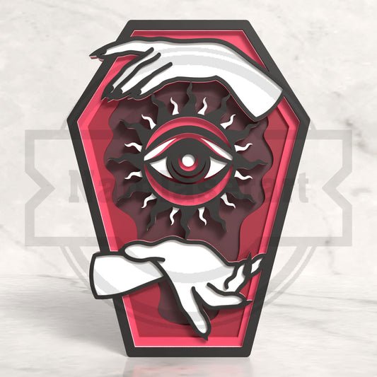 Mystic Eye Coffin Halloween Laser Cut File SVG DXF | Gothic Hands Occult Wall Decor Template | Glowforge LightBurn Digital Download