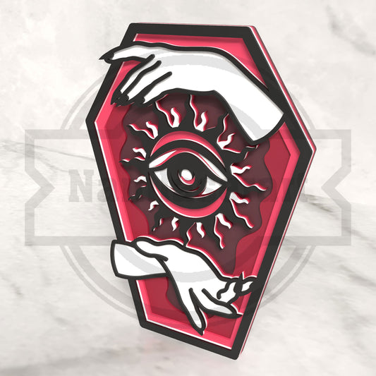 Mystic Eye Coffin Halloween Laser Cut File SVG DXF | Gothic Hands Occult Wall Decor Template | Glowforge LightBurn Digital Download