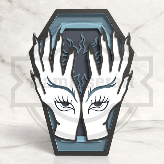 Gothic Eye Hands Coffin Halloween Laser Cut File SVG DXF | Dark Flame Wall Decor Template | Glowforge LightBurn Digital Download