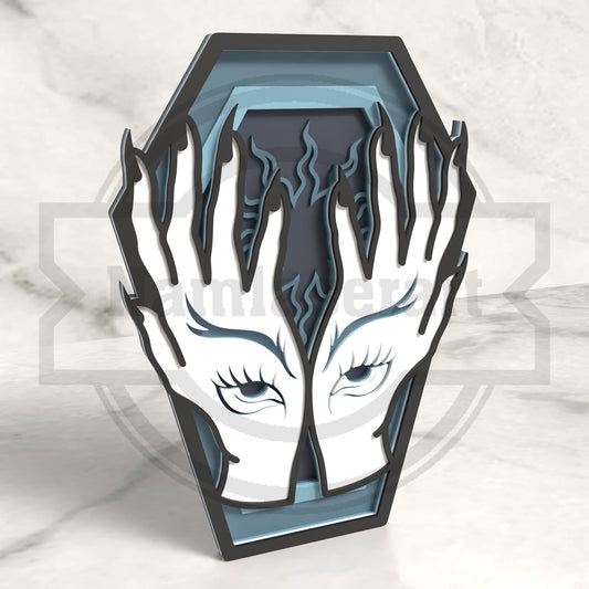 Gothic Eye Hands Coffin Halloween Laser Cut File SVG DXF | Dark Flame Wall Decor Template | Glowforge LightBurn Digital Download