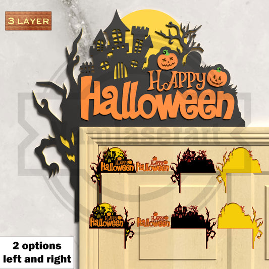 Happy Halloween Door Topper Laser Cut File SVG DXF | Haunted House Pumpkin Door Decor | Glowforge LightBurn Digital Download