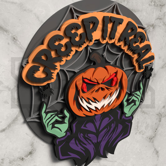 Creep It Real Halloween Sign Laser Cut File SVG DXF | Pumpkin Monster Spider Web Wall Decor | Glowforge LightBurn Digital Download