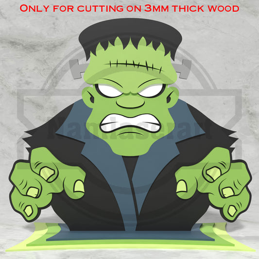 Frankenstein Halloween Shelf Decor Laser Cut File SVG DXF | Monster 3mm Wood Template | Glowforge LightBurn Digital Download
