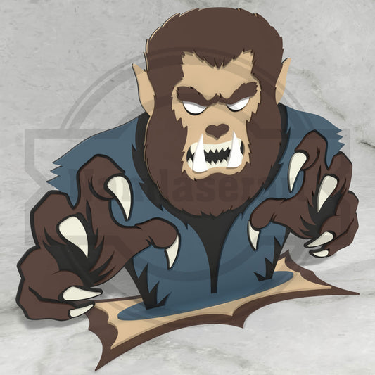 Werewolf Halloween Shelf Decor Laser Cut File SVG DXF | Monster 3mm Wood Template | Glowforge LightBurn Digital Download