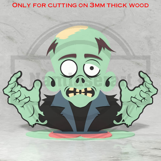 Cute Zombie Halloween Shelf Decor Laser Cut File SVG DXF | Monster 3mm Wood Template | Glowforge LightBurn Digital Download