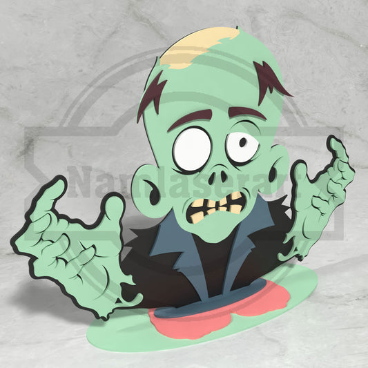 Cute Zombie Halloween Shelf Decor Laser Cut File SVG DXF | Monster 3mm Wood Template | Glowforge LightBurn Digital Download