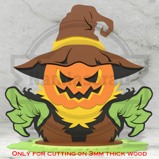 Pumpkin Scarecrow Halloween Shelf Decor Laser Cut File SVG DXF | 3mm Wood Jack O Lantern Template | Glowforge LightBurn Digital Download