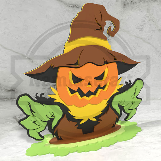 Pumpkin Scarecrow Halloween Shelf Decor Laser Cut File SVG DXF | 3mm Wood Jack O Lantern Template | Glowforge LightBurn Digital Download