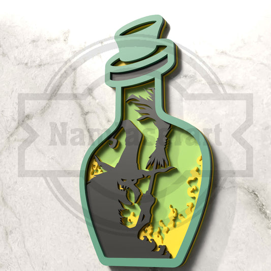 Witch Potion Bottle Halloween Laser Cut File SVG DXF | Broom Flying Witch Ornament 3mm Wood Template | Glowforge LightBurn Digital Download
