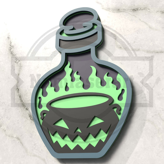 Cauldron Potion Bottle Halloween Laser Cut File SVG DXF | Witch Potion Ornament 3mm Wood Template | Glowforge LightBurn Digital Download