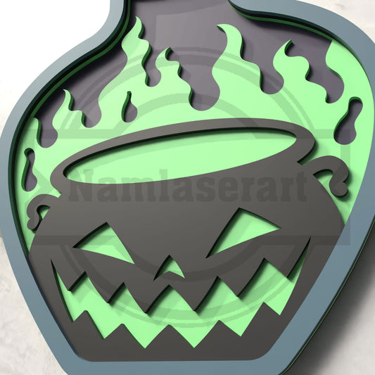 Cauldron Potion Bottle Halloween Laser Cut File SVG DXF | Witch Potion Ornament 3mm Wood Template | Glowforge LightBurn Digital Download