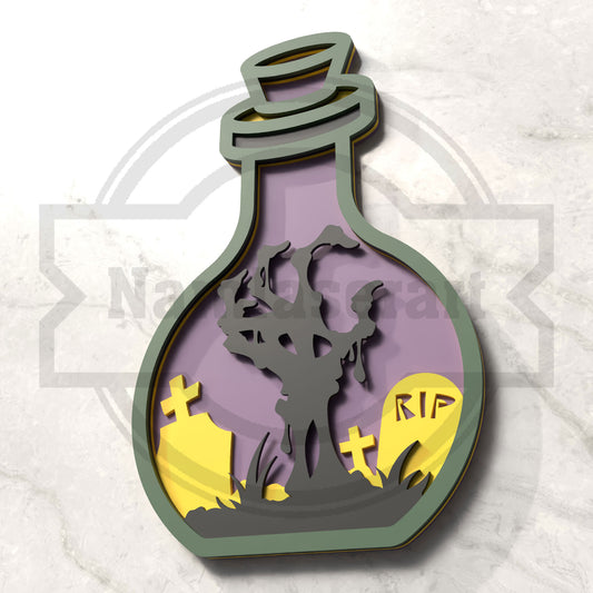 Zombie Graveyard Potion Bottle Halloween Laser Cut File SVG DXF | RIP Tombstone Ornament 3mm Wood Template | Glowforge LightBurn Digital Download
