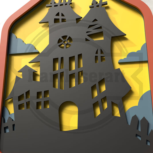 Haunted House Potion Bottle Halloween Laser Cut File SVG DXF | Spooky Ornament 3mm Wood Template | Glowforge LightBurn Digital Download