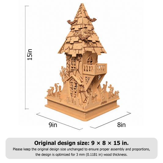 3D Halloween Haunted Tower Light Box Spooky Graveyard Castle Laser Cut Vector Design for Glowforge Table Decor