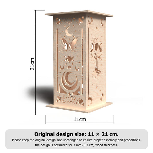 Mystical Tarot Lantern SVG | Sword & Moth Laser Cut Lantern File | Celestial Night Light SVG | Fantasy Wooden LED Lamp for Glowforge, xTool & CNC