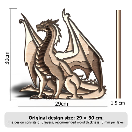 Standing Dragon Layered SVG | Fantasy Dragon Wall Art Laser Cut File | Medieval Dragon Wooden Decor SVG | 3D Dragon Layered Design for Glowforge, xTool & CNC