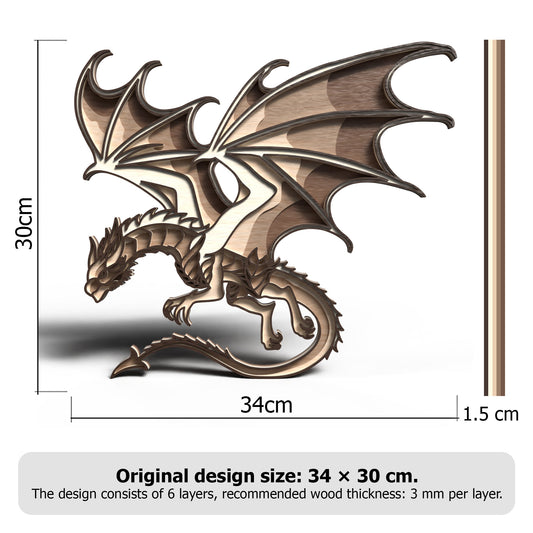 Dragon Layered SVG | Fantasy Dragon Wall Art Laser Cut File | 3D Dragon Wooden Decor SVG | Mythical Creature Layered Design for Glowforge, xTool & CNC