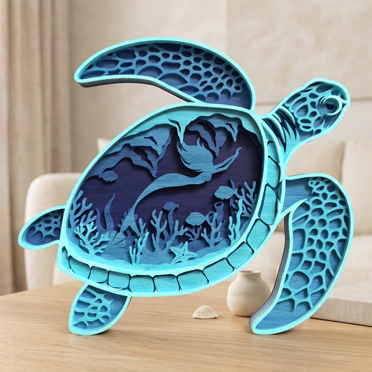 3D Multilayer Sea Turtle Wall Art SVG DXF Ocean Mermaid Plaque Laser Cut Files Compatible with All Machines