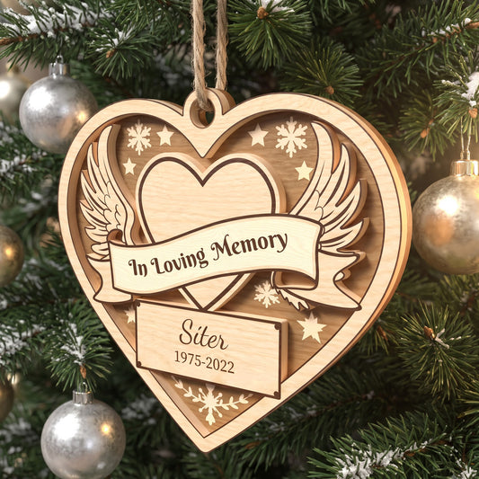 Memorial Angel Wings Ornament Laser Cut Bundle, 6 Heart Remembrance Christmas Designs