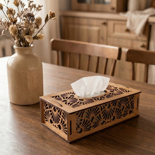 Floral Tissue Box Cover Laser Cut Wooden Holder Design for Glowforge Table Decor