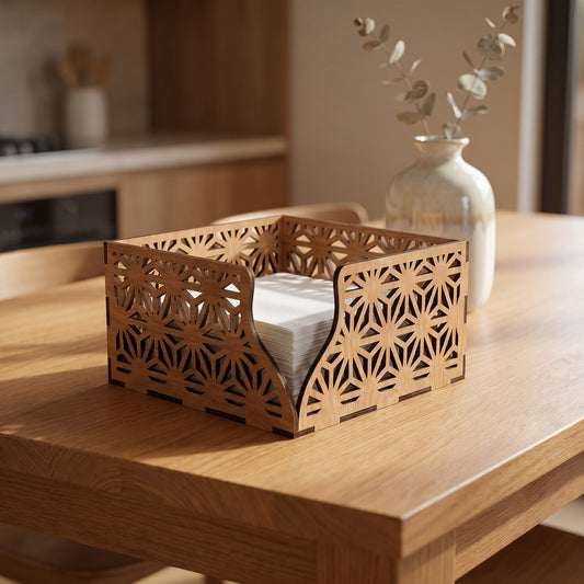 Geometric Napkin Holder Laser Cut Wooden Tissue Caddy Design for Glowforge Table Decor