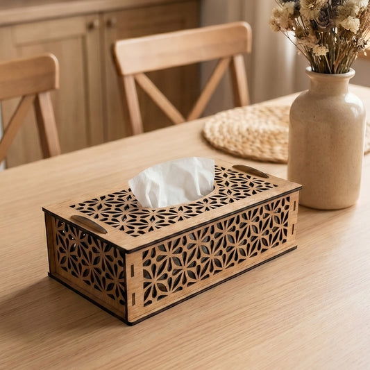 Floral Tissue Box Cover Laser Cut Wooden Holder Design for Glowforge Table Decor