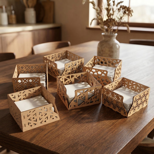 Geometric Napkin Holder Laser Cut Wooden Tissue Caddy Design for Glowforge Table Decor