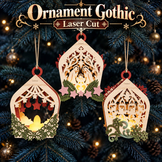 Bundle 3 Gothic Christmas Ornament Laser Cut Files, Nativity Candle Ornament, Wooden Holiday Decor, Christmas Lantern Digital Download