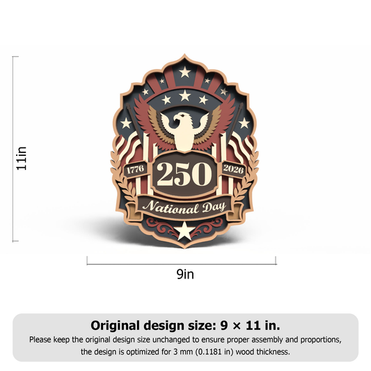 USA 250 National Day SVG | Patriotic Eagle Layered Laser Cut File | American Anniversary Wood Sign | 1776–2026 Door Hanger for Glowforge