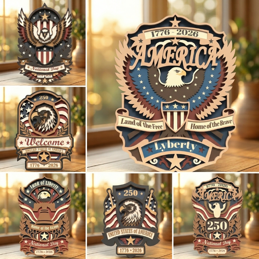America 250 Patriotic Door Sign Bundle SVG | 6 Layered Laser Cut Files | American Eagle Wall Decor | 1776–2026 Glowforge Digital