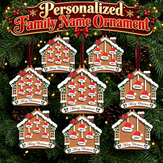 Personalized Family Name Ornament Laser Cut File, Christmas House Ornament, Wooden Custom Family Gift, Digital Download