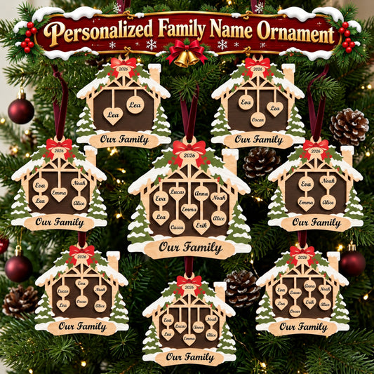 Personalized Family Name Christmas Ornament Laser Cut File, Wooden House Ornament, Custom Family Keepsake, Holiday Decor