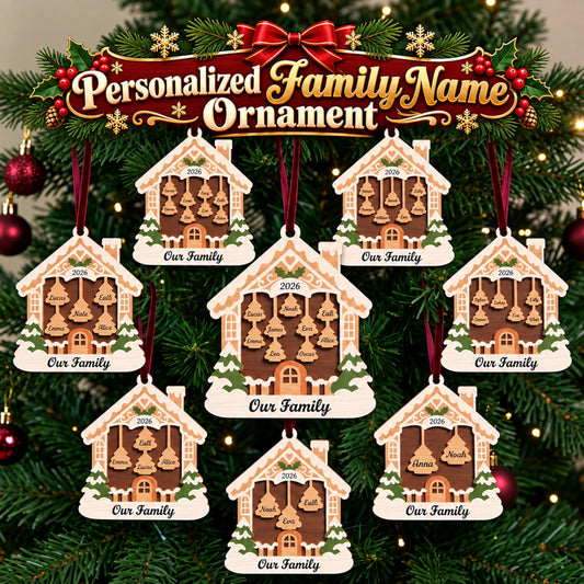 Personalized Family Christmas Ornament Laser Cut File, Custom Name House Ornament, Wooden Holiday Keepsake, Digital Download