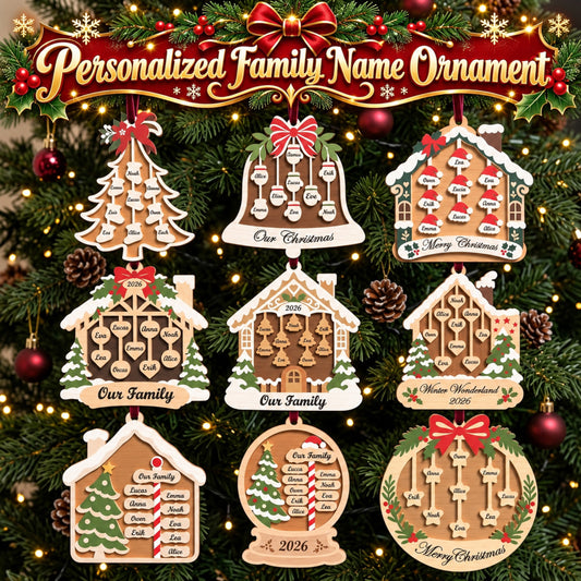 Personalized family Christmas ornament bundle, custom name laser cut file, wooden holiday keepsake, digital download